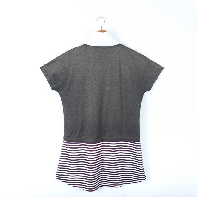  filler рубашка-поло с коротким рукавом туника окантовка рисунок одежда для гольфа женский M-L размер темно-серый × фиолетовый × белый FILA