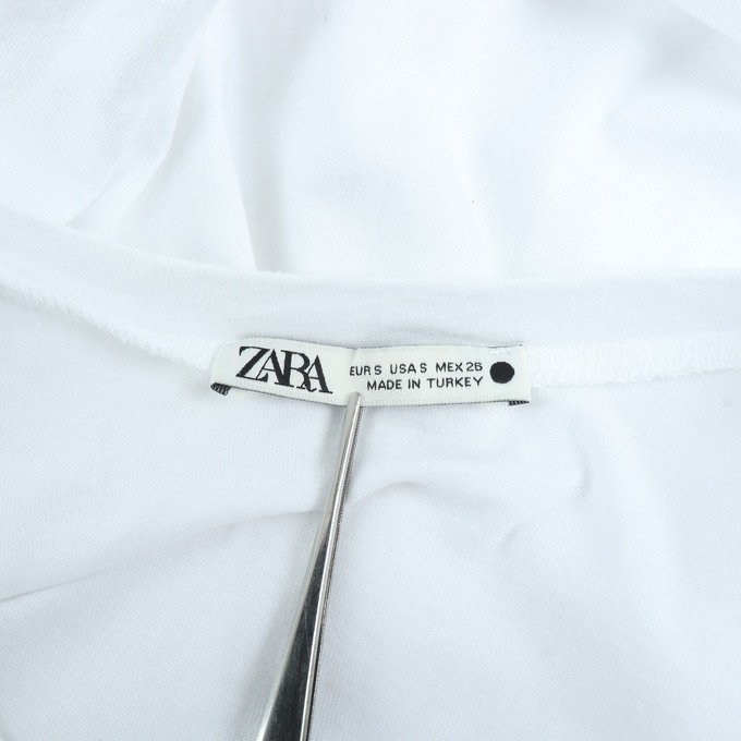 ザラ 半袖Tシャツ トップス カットソー アシンメトリー フレア レディース Sサイズ ホワイト ZARA_画像3