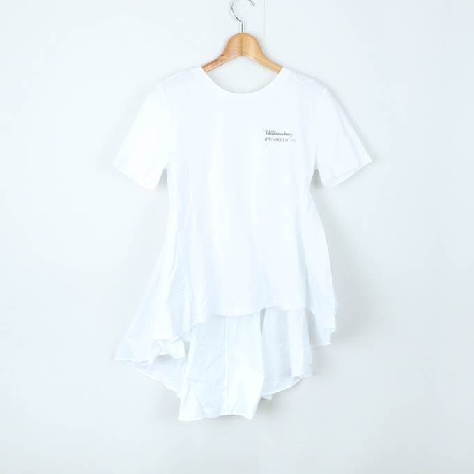 ザラ 半袖Tシャツ トップス カットソー アシンメトリー フレア レディース Sサイズ ホワイト ZARA_画像1