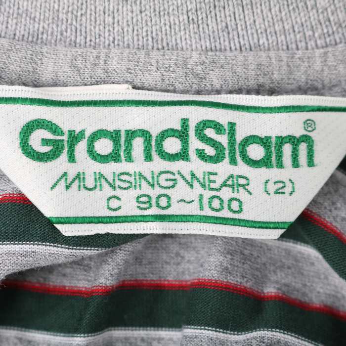 マンシングウェア 長袖ポロシャツボーダー柄グランドスラムゴルフウェア メンズ C90-100サイズ グレー×緑 Munsing wear_画像3