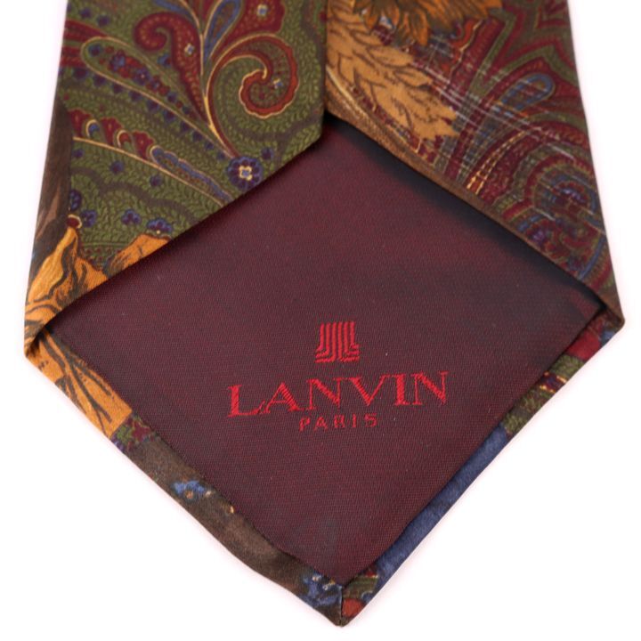 ランバン ブランドネクタイ 総柄 植物柄 ペイズリー シルク フランス製 未使用品 メンズ ブラウン LANVIN_画像6