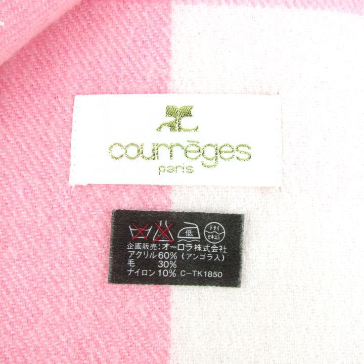 クレージュ ストール マフラー チェック柄 ロゴ ウール混 ブランド 小物 レディース ピンク courreges_画像2