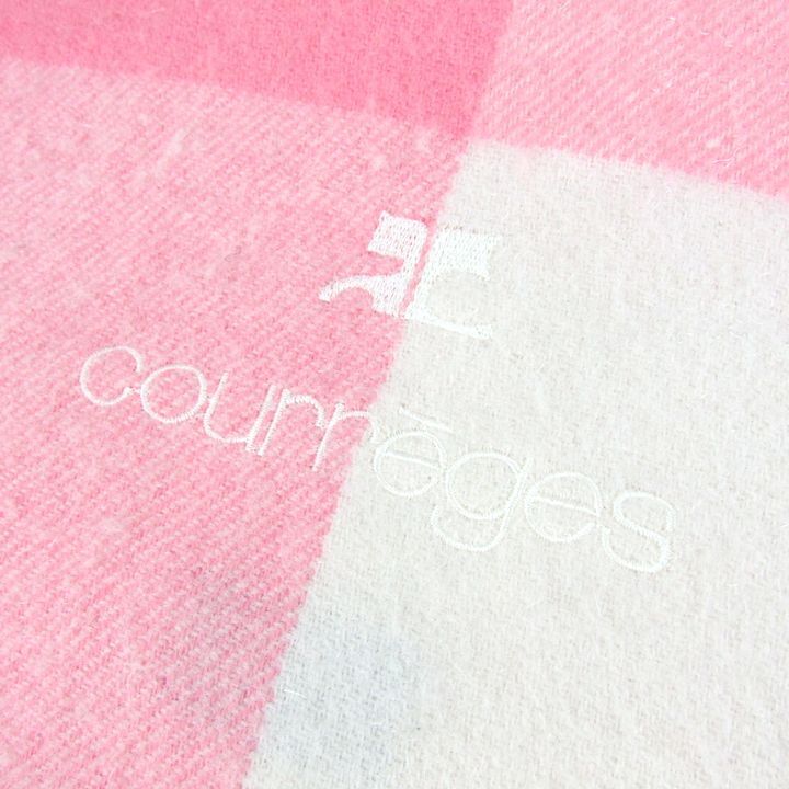 クレージュ ストール マフラー チェック柄 ロゴ ウール混 ブランド 小物 レディース ピンク courreges_画像3