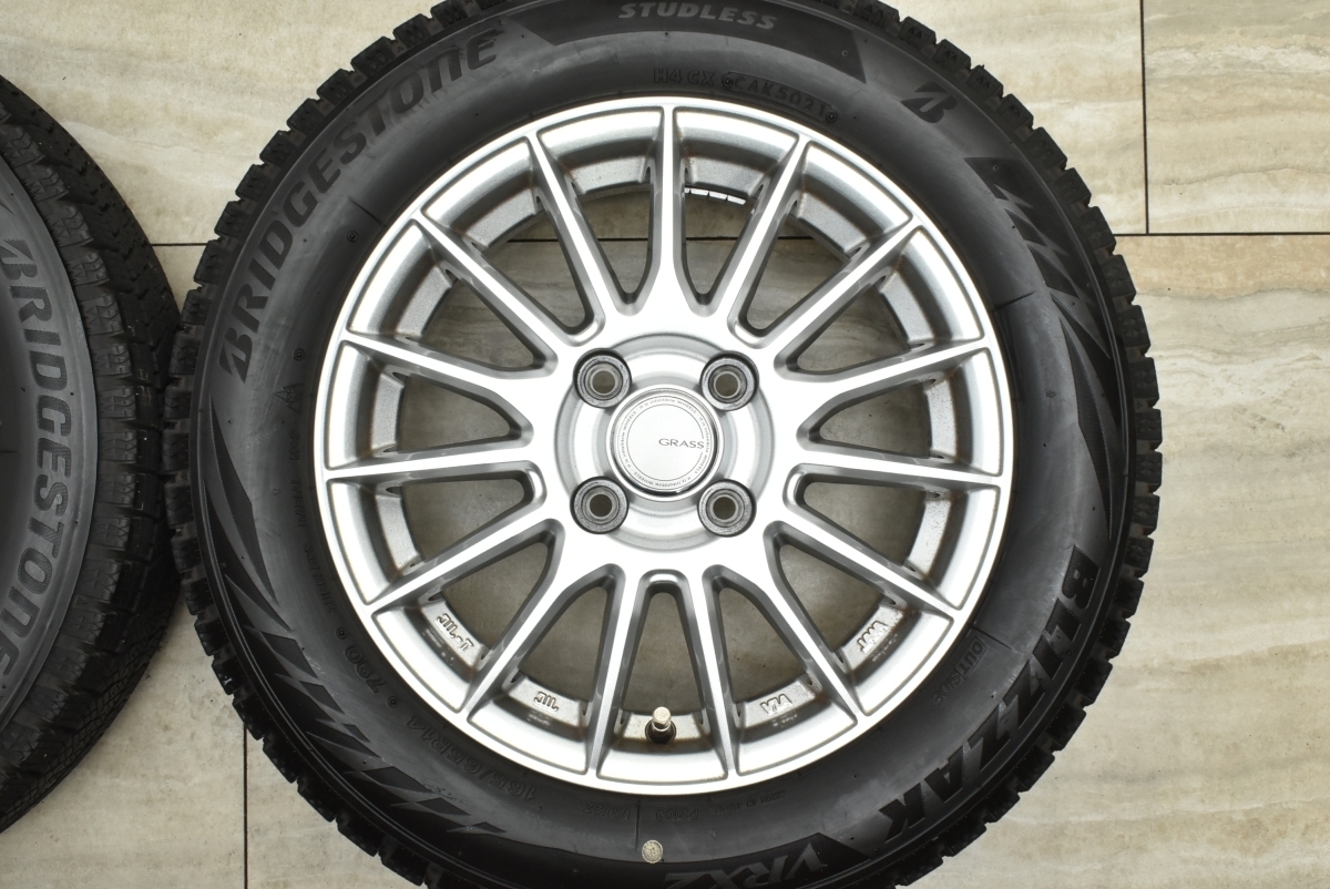 【バリ溝】グラス 14in 5J+39 PCD100 ブリヂストン ブリザック VRX2 165/65R14 2021年製 タンク ルーミー トール ジャスティ スタッドレス_画像4