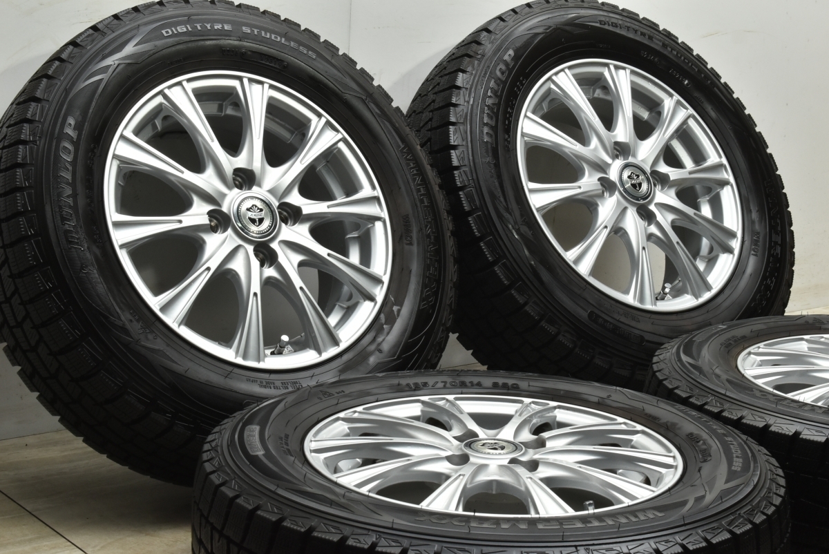 【バリ溝 美品】ジョーカー 14in 5.5J +50 PCD100 ダンロップ ウィンターマックス WM01 185/70R14 フィールダー ヤリス ノート フィット_画像2