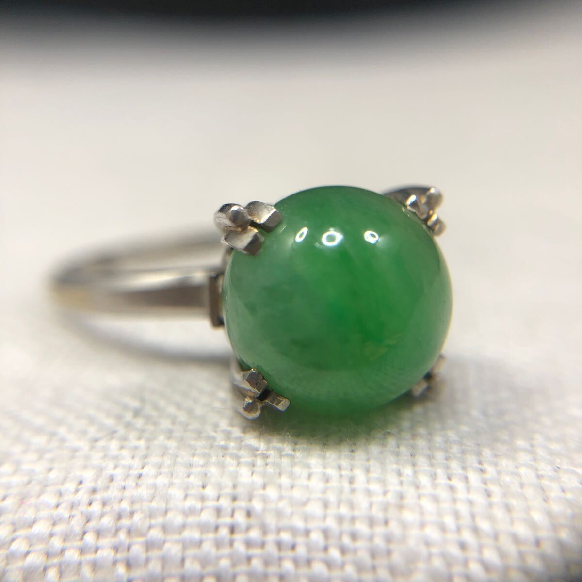  кольцо кольцо натуральный камень зеленый камень зеленый платина Pm подлинная вещь платина печать есть аксессуары драгоценный металл полная масса 6.5g 19 номер te The Yinling g