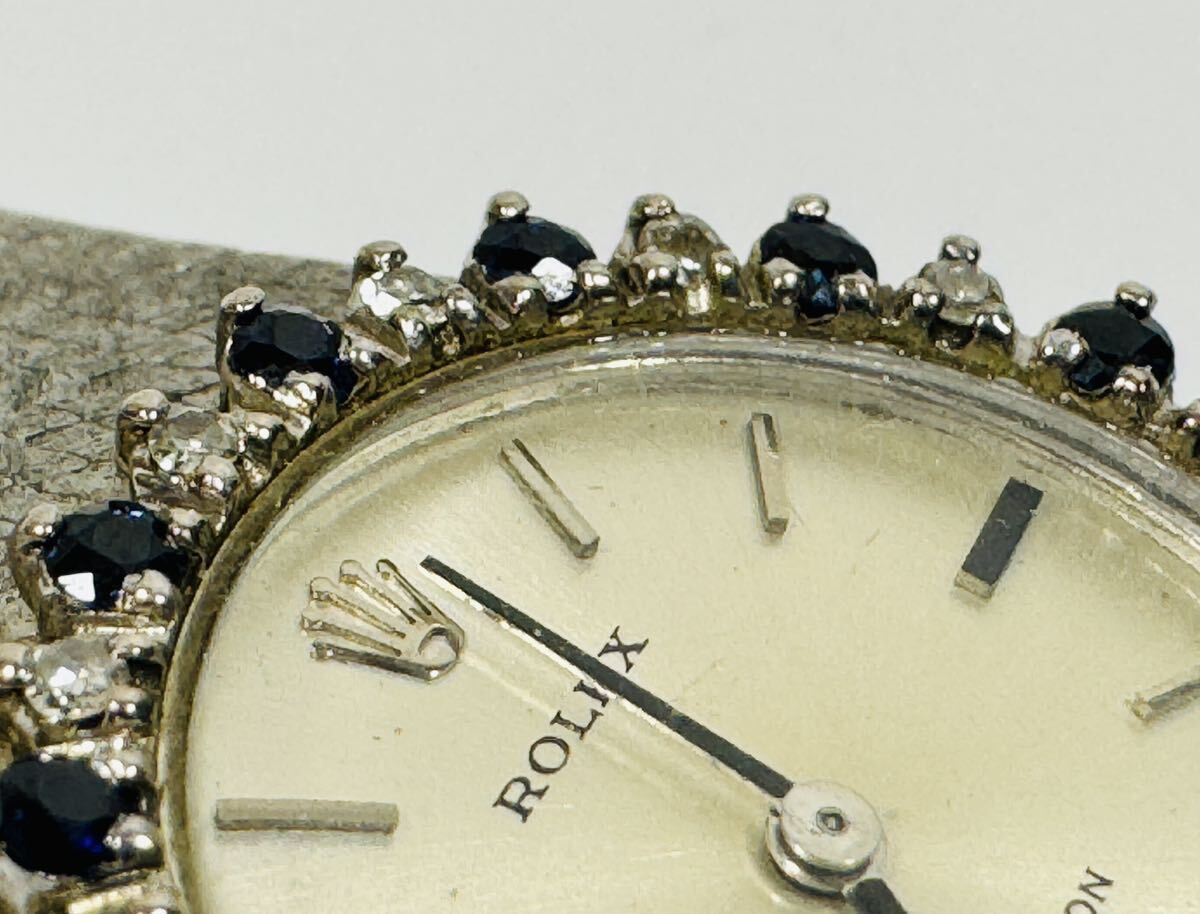 3701 ☆ 1円〜 ROLEX ロレックス PRECISION 18K 刻印 ダイヤ サファイア 手巻き アフターベゼル アフターベルト腕時計 稼動中 現状渡し の画像9