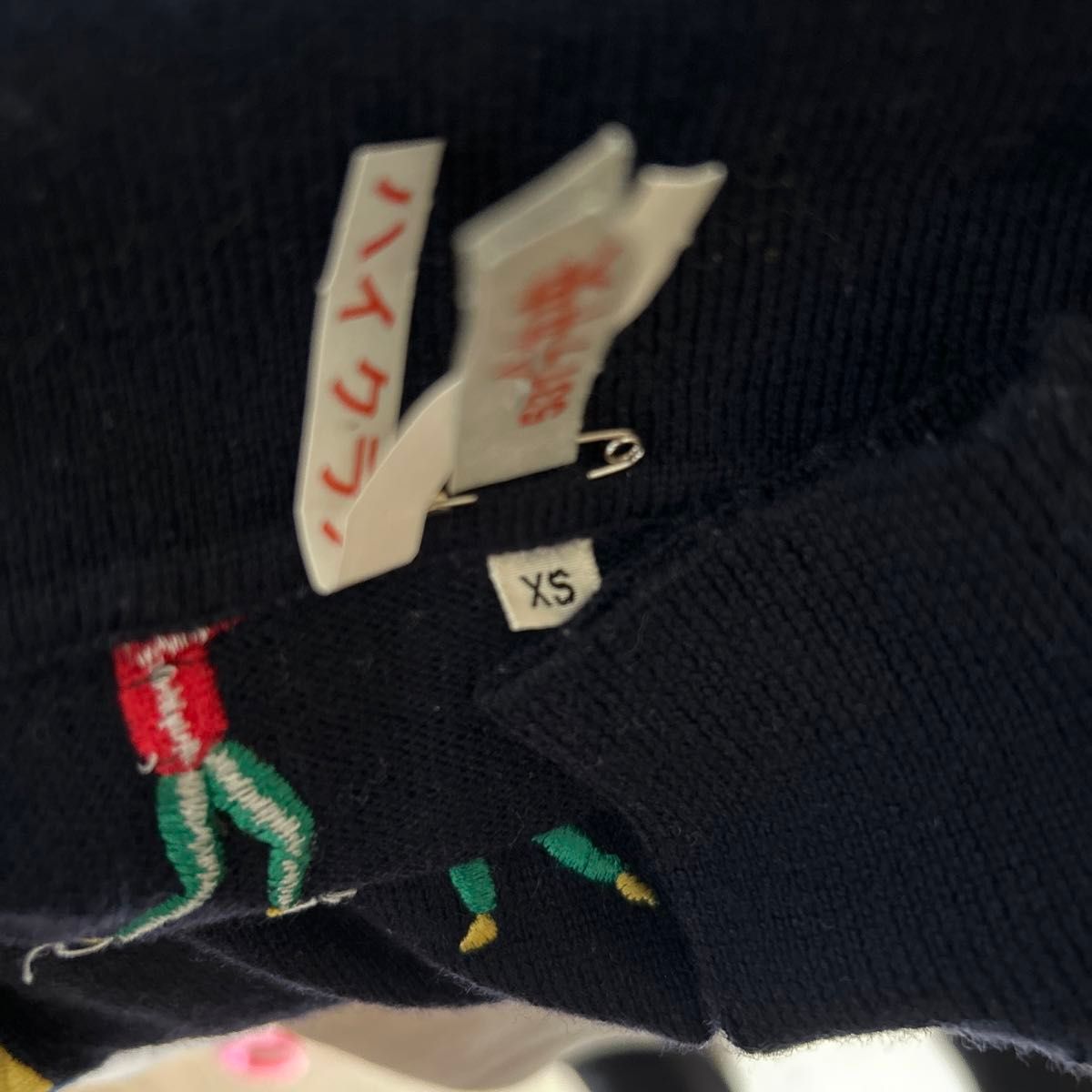 イタリア製　ポロ セーター　総刺繍　薄手ウール100%