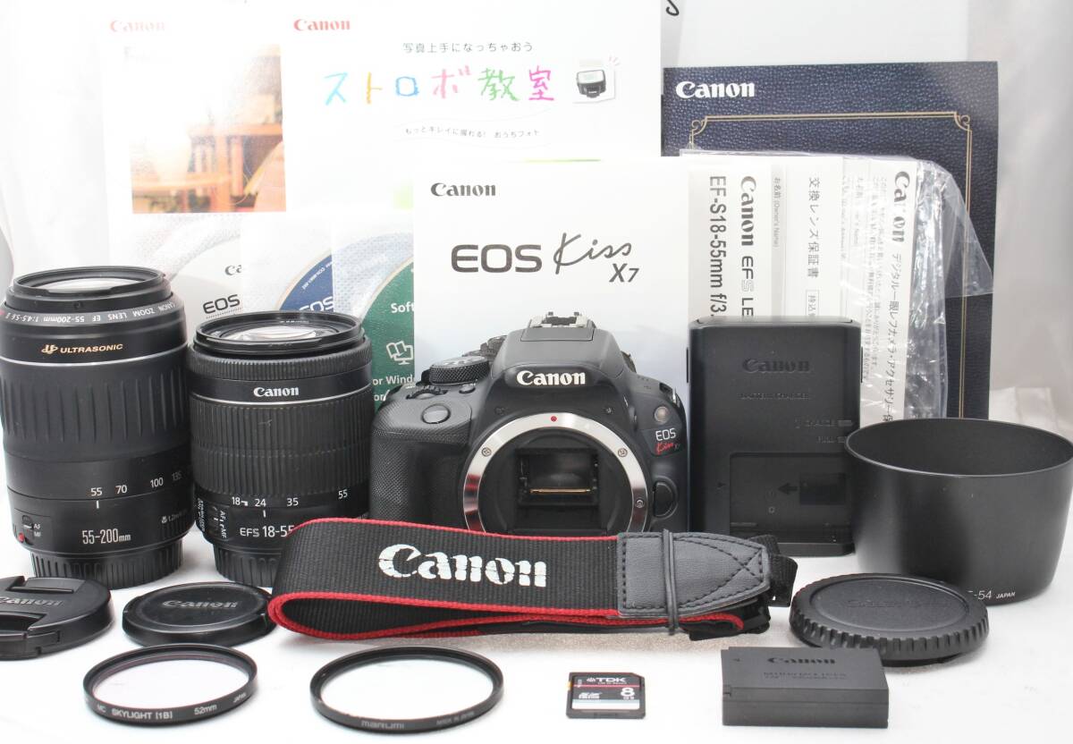 ★【限定！美品 一眼レフ スターティングセット 8GB SDカード】 Canon EOS Kiss X7 ★ EF-S18-55mm IS STM EF55-200mm II USMの画像1