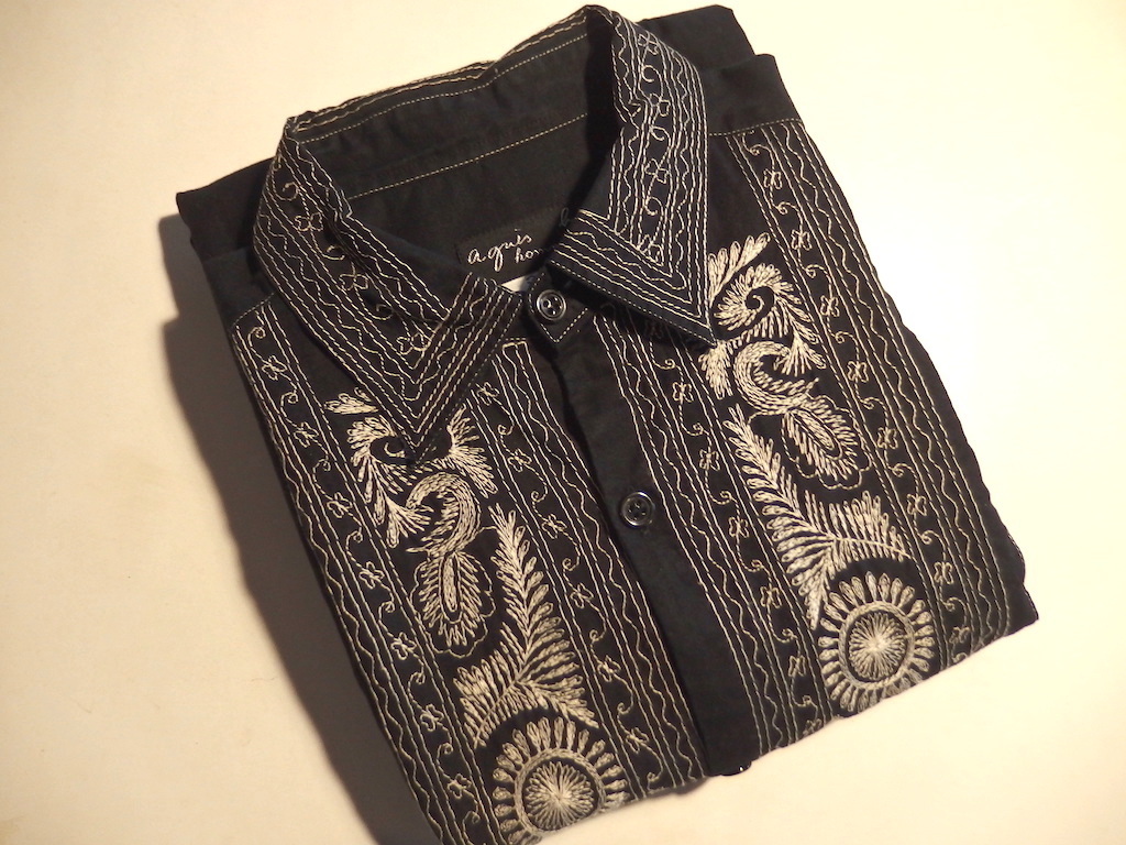 稀少ビンテージ 極美品 フランス製高級刺繍シャツ アニエスベー agnis b 38_画像5
