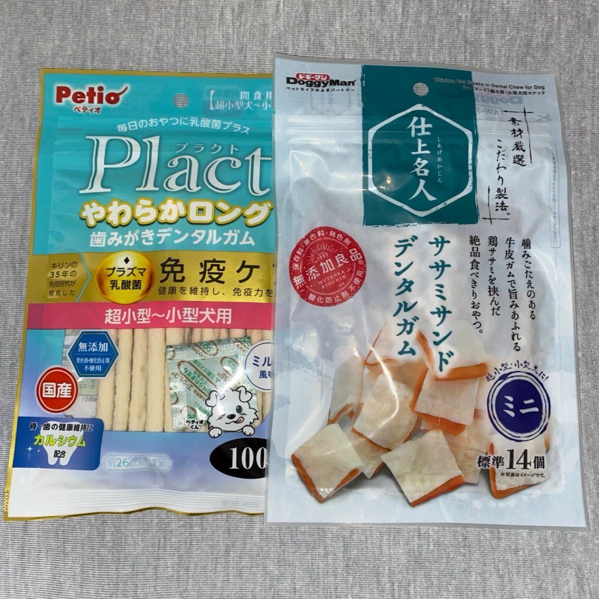 ペティオ Plact 歯みがきデンタルガム  やわらか 100g ドギーマン　仕上名人ササミサンドデンタルガム　ミニ　５０ｇセット