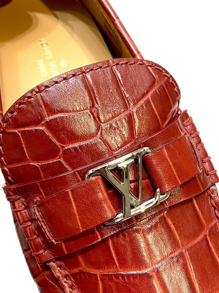 未使用 LOUIS VUITTON ホッケンハイム LVバックル金具 クロコ ドライビングシューズ ルイヴィトン モカシン デッキshoes スリッポン 6 1/2_画像9