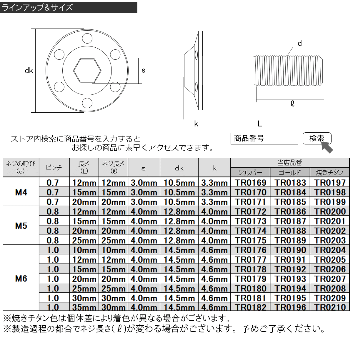 SUS304 フランジ付き ボタンボルト M6×20mm P1.0 六角穴 焼きチタン色 ステップホール ステンレス ボルト TR0207_画像4
