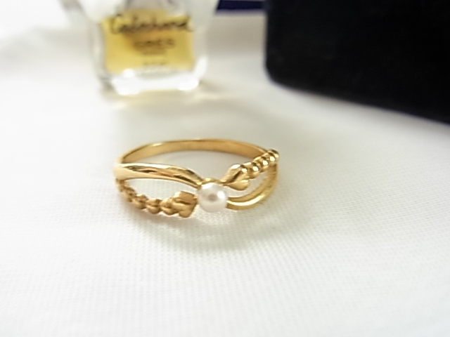 Золотой тональный размер 13-14 кольцо кольца с милым винтажным / винтажным жемчужным бусин Биджустон ☆