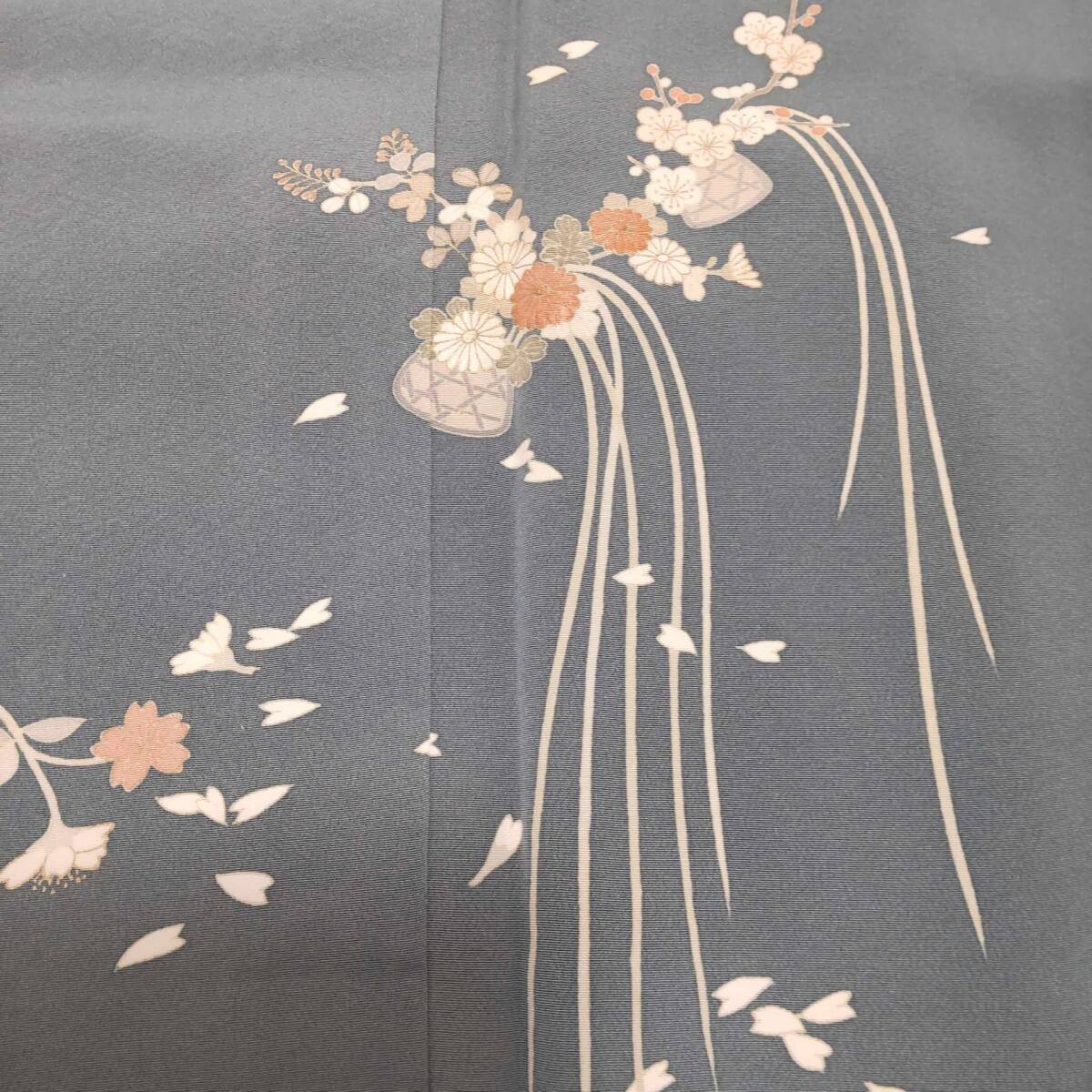 貴世　正絹　刺繍四季花籠　単の付下げ（９０５）_画像7