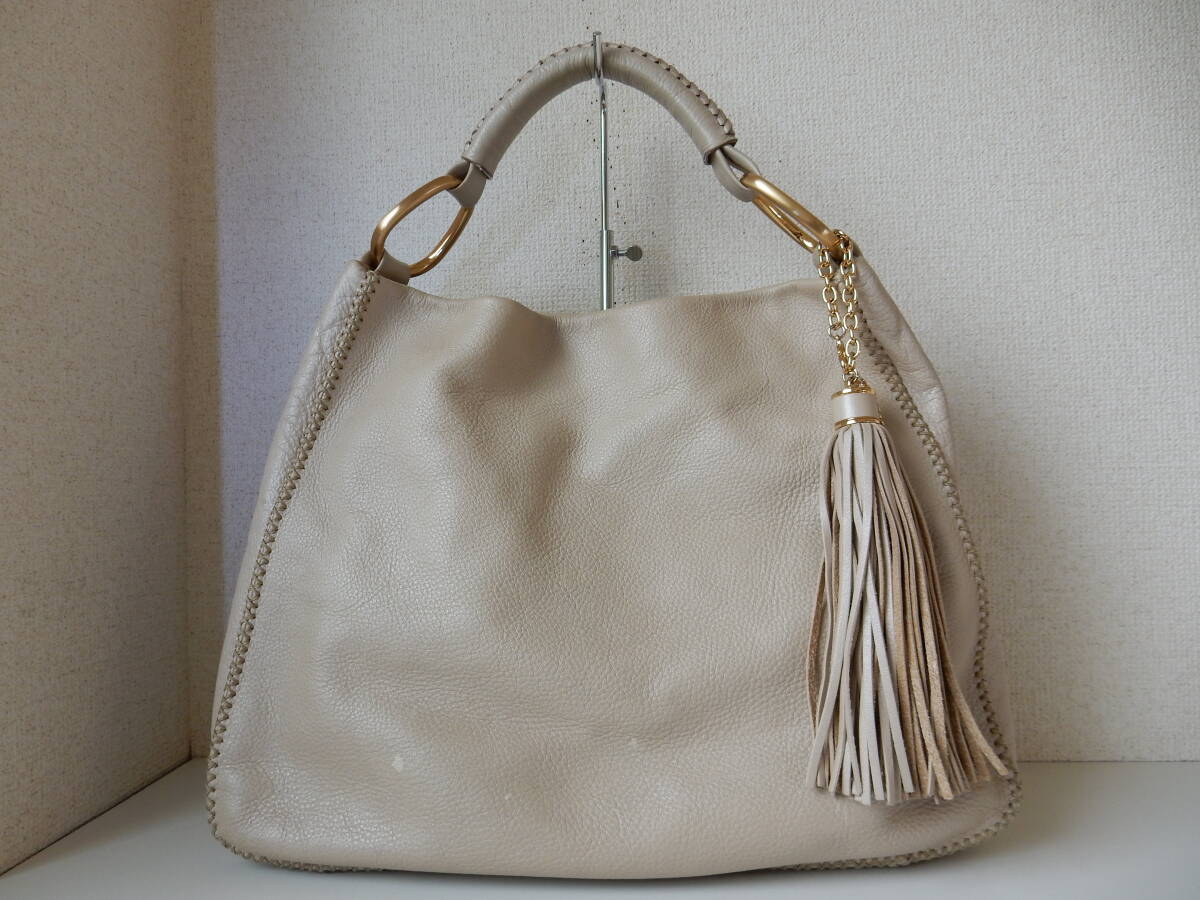  original leather *SAZABY( Sazaby )*A4 correspondence *ta with a self-starter * leather handbag beige ( metal fittings mat Gold )