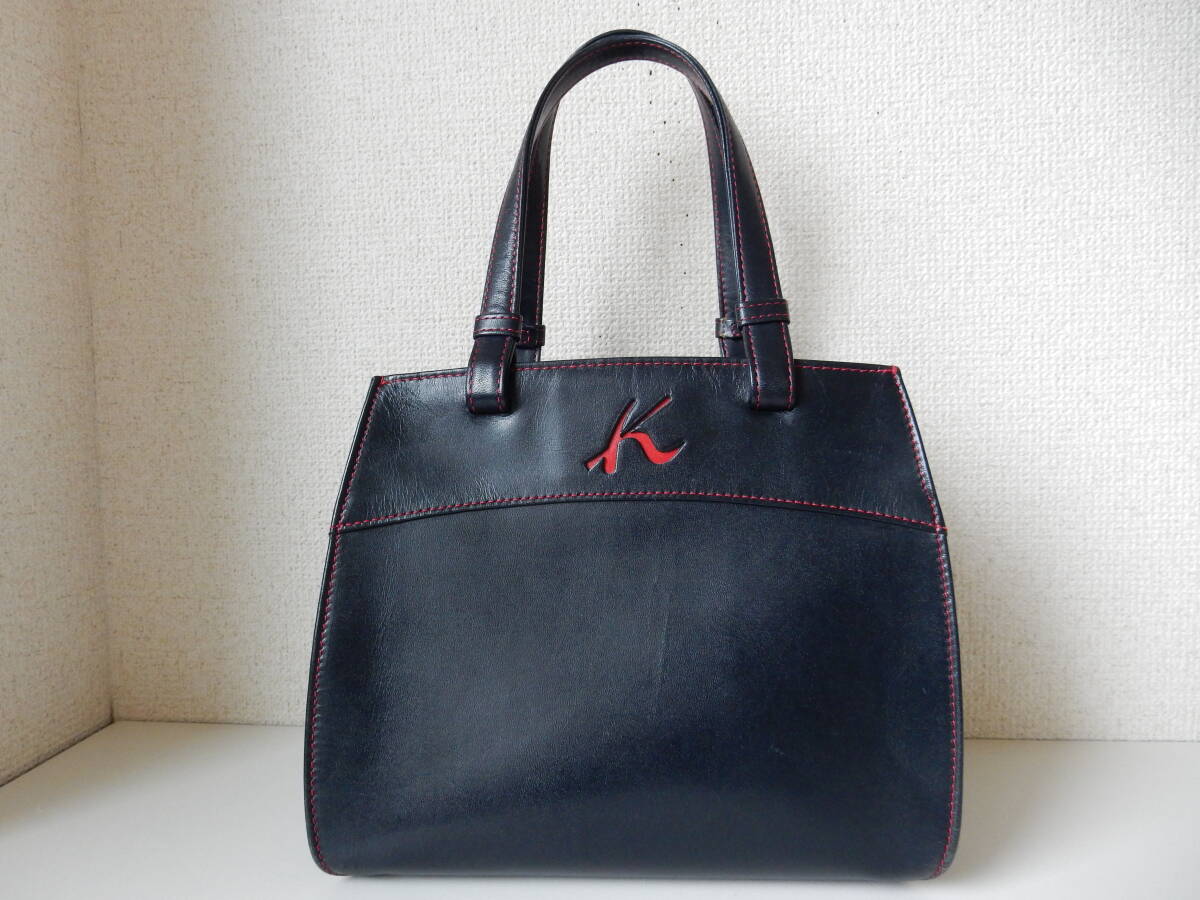  натуральная кожа * Yokohama изначальный блок kitamura( Kitamura )* кожа ручная сумочка темно-синий ( металлические принадлежности Gold )