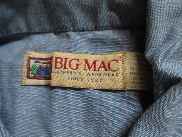 USA製 ビンテージ ９０S ビッグマック BIG MAC 半袖 シャンブレーシャツ M アメカジ VINTAGE ワークシャツ 単色 Y2K ８０S オールド 0年代_画像4