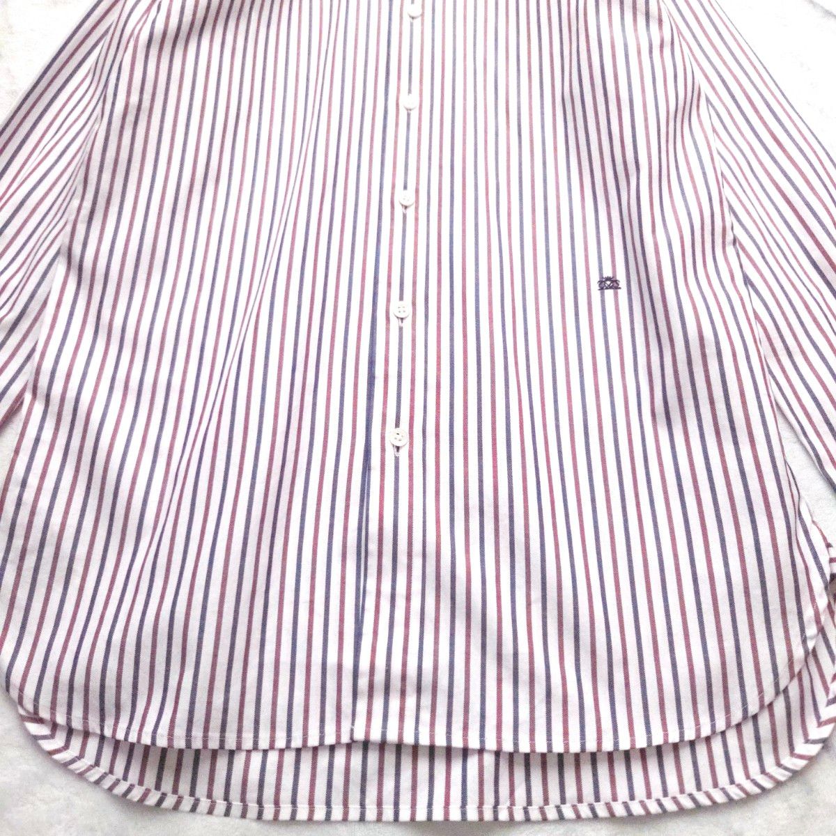 ドゥロワー Drawer ロゴ刺繍 長袖シャツ ストライプ トリコロール M相当 上品 高級 極美品