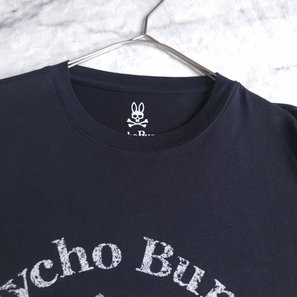 サイコバニー Psycho Bunny 半袖Tシャツ かすれプリント加工 ロゴプリント濃紺 ダークネイビー  M相当 美品