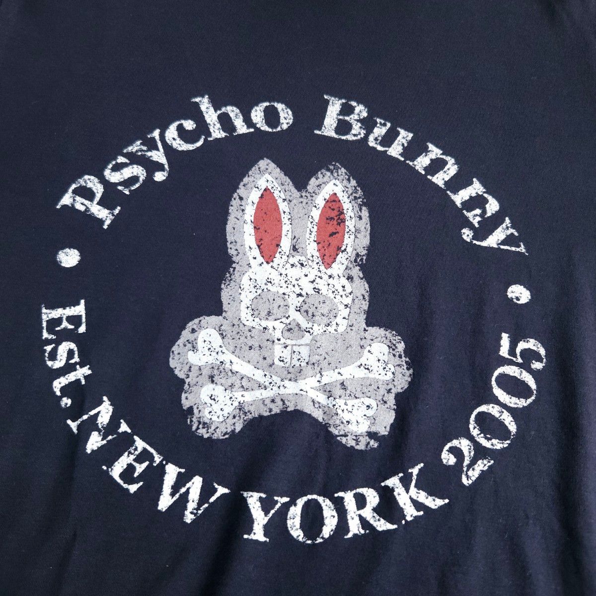 サイコバニー Psycho Bunny 半袖Tシャツ かすれプリント加工 ロゴプリント濃紺 ダークネイビー  M相当 美品