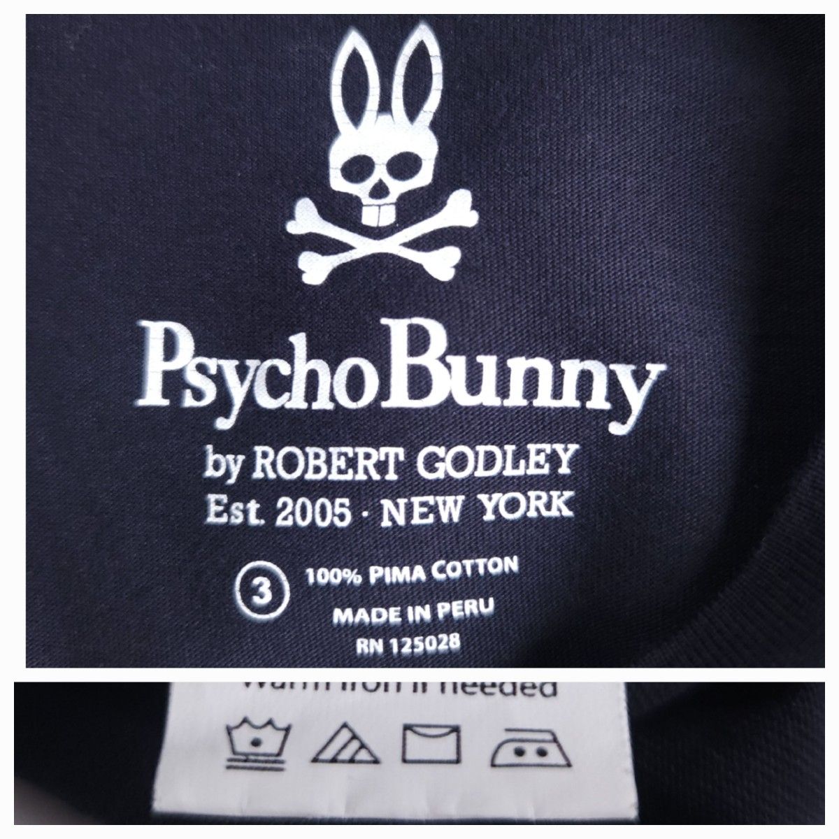 サイコバニー Psycho Bunny 半袖Tシャツ かすれプリント加工 ロゴプリント濃紺 ダークネイビー  M相当 美品