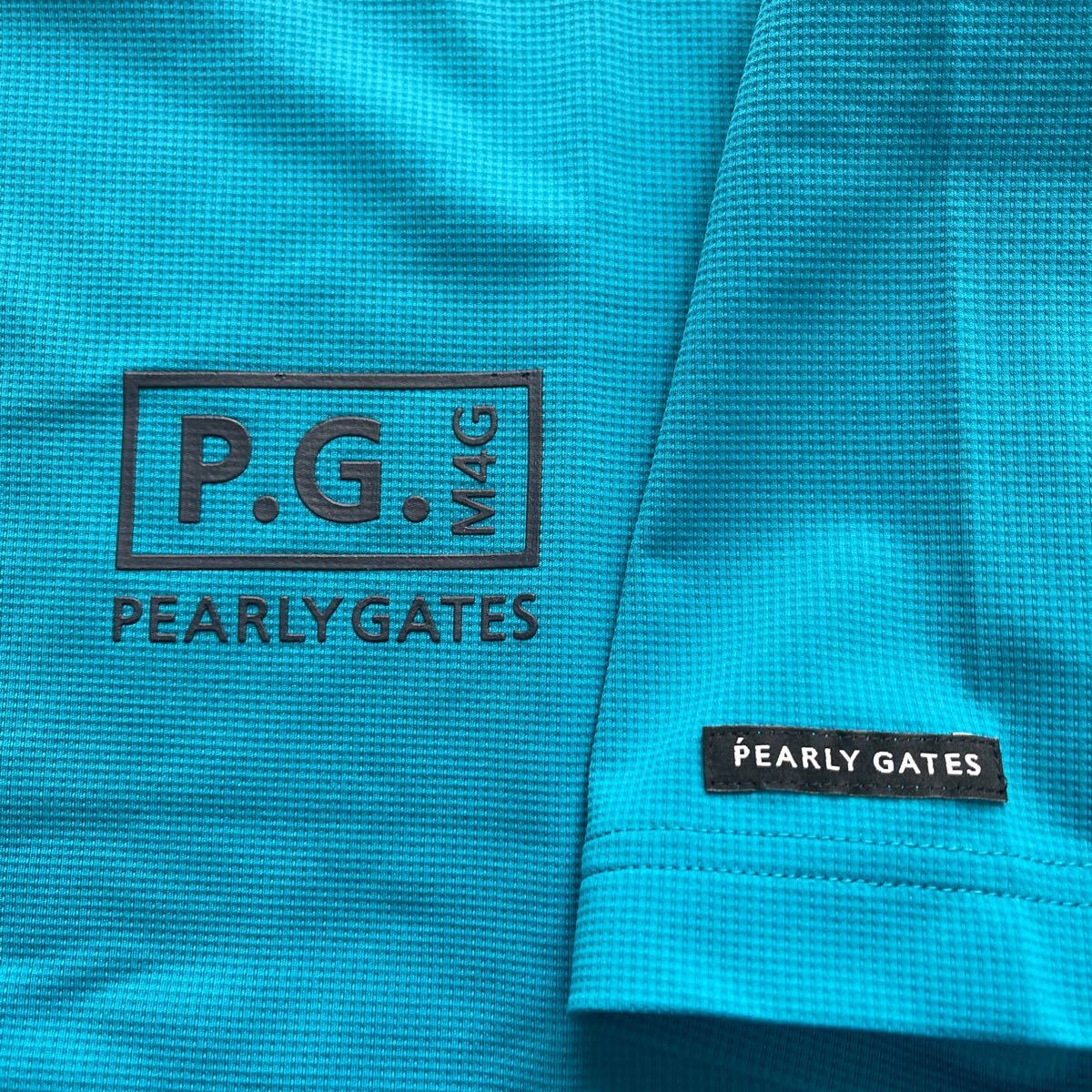 送料無料PEARLY GATESパーリーゲイツMENS背面BIG PGハイネック半袖シャツベアワッフル速乾ベタ付軽減肌サラSTRETCH turquoise(お買得6)新品_画像5