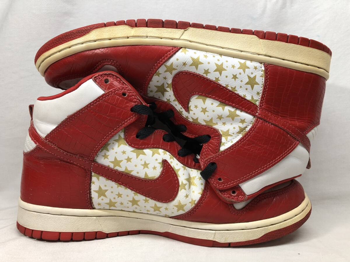 ■(箱なし)2003年 Supreme × Nike SB Dunk High Red Stars シュプリーム × ナイキ SB ダンク ハイ レッド スターズ 307385-161 ●240407_画像4