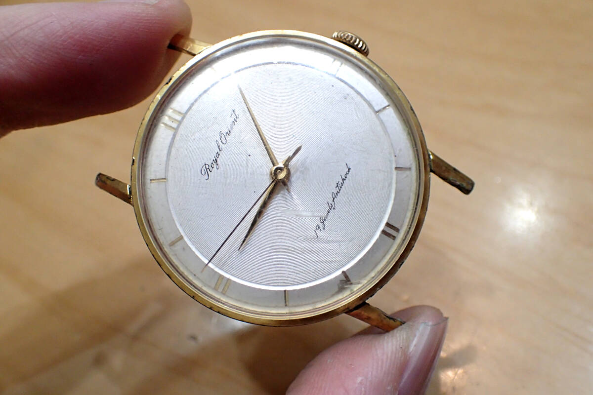 時計店在庫 ロイヤルオリエント/Orient ◆ ゴールド 変わり文字盤 手巻きアンティーク腕時計の画像1