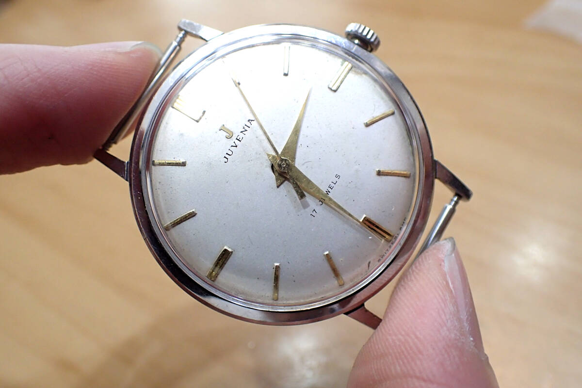 時計店在庫 スイス ジュベニア/JUVENIA ◆ ゴールドインデックス 手巻き アンティーク メンズ腕時計_画像1