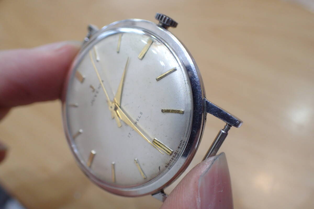 時計店在庫 スイス ジュベニア/JUVENIA ◆ ゴールドインデックス 手巻き アンティーク メンズ腕時計_画像9