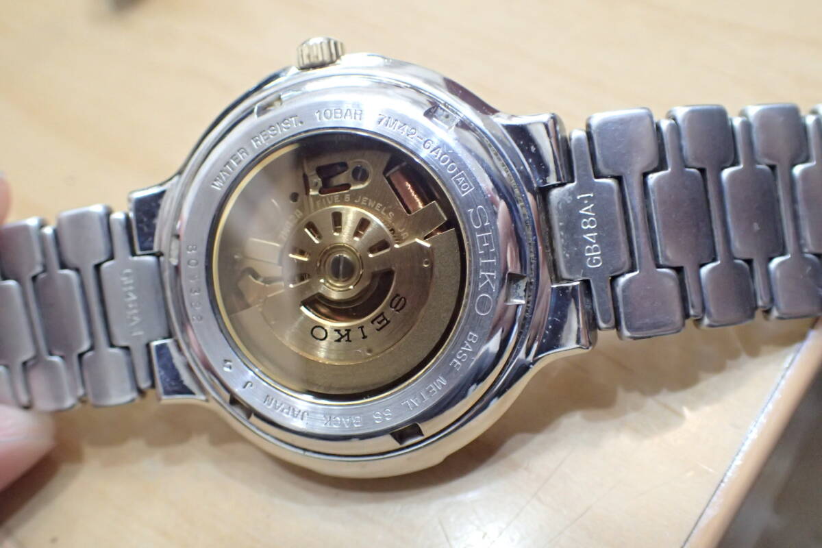 セイコー/SEIKO 7M42-6A00 ◆ キネティック 裏スケ　メンズ腕時計_画像4