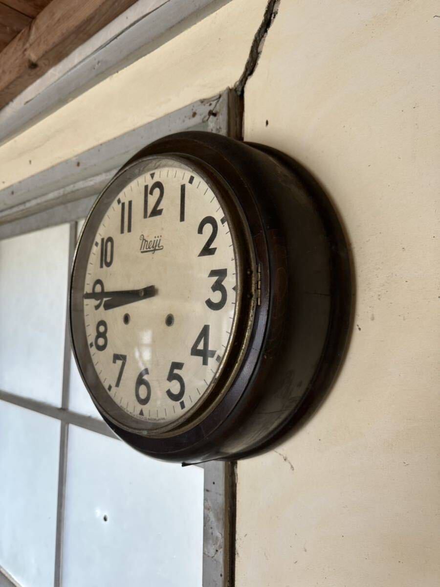 古い　時計 丸型 大型　学校　会社　振り子時計 昭和　レトロ アンティーク インテリア　掛時計 メイジ　Meiji レトロ コレクション　