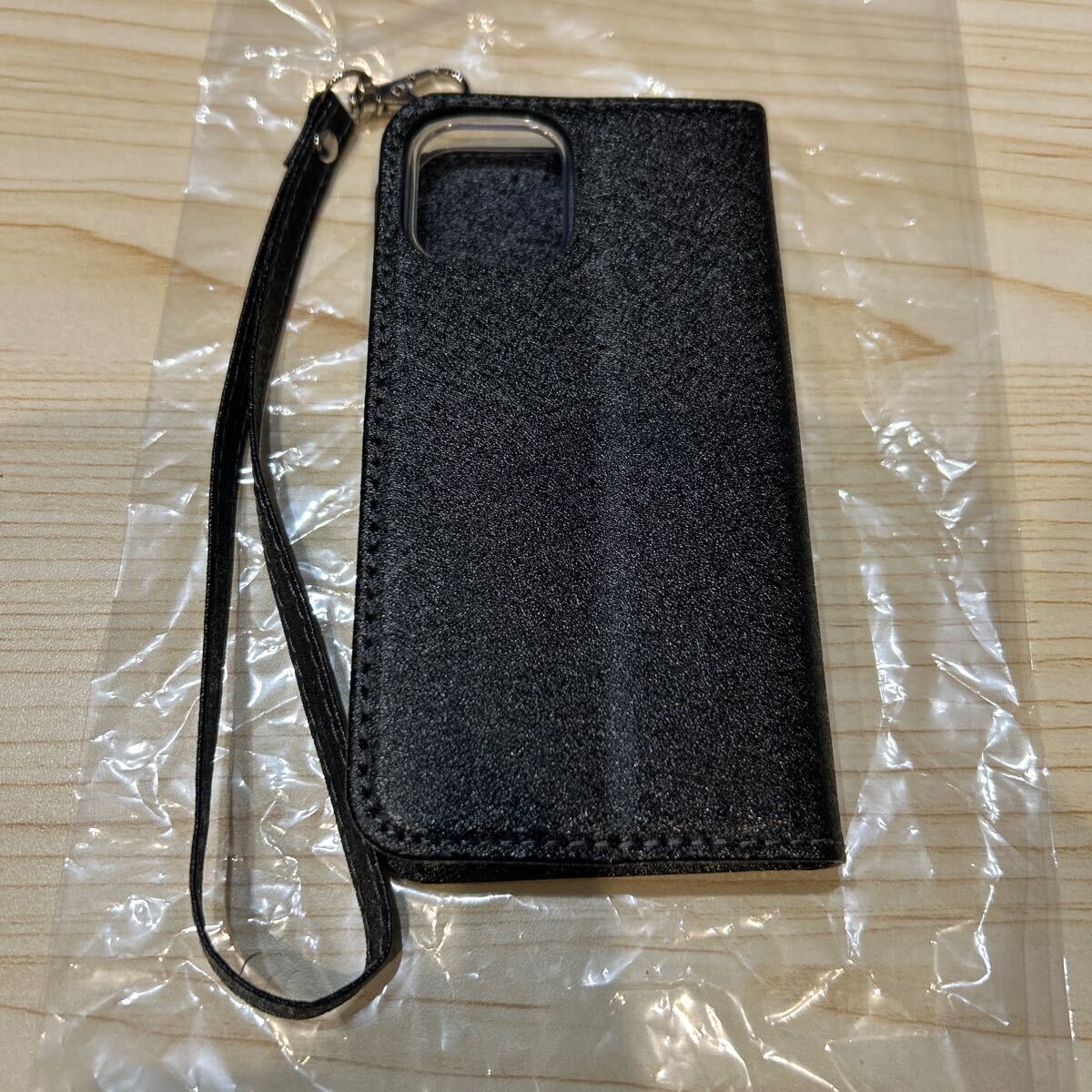 a318 iPhone12 mini スマホケース クレジットカードスロット付き ノートブック型スタンドホルダー 内蔵マグネット横置 超薄型 ブラック_画像4