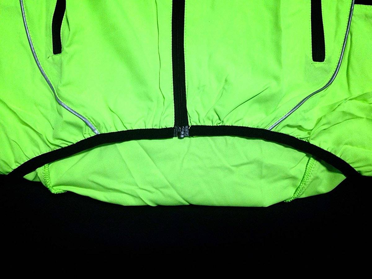 【売れ筋】防風ウィンドブレーカー 収納ポーチ付き サイクリングウエア 黄緑 XL 新品の画像8