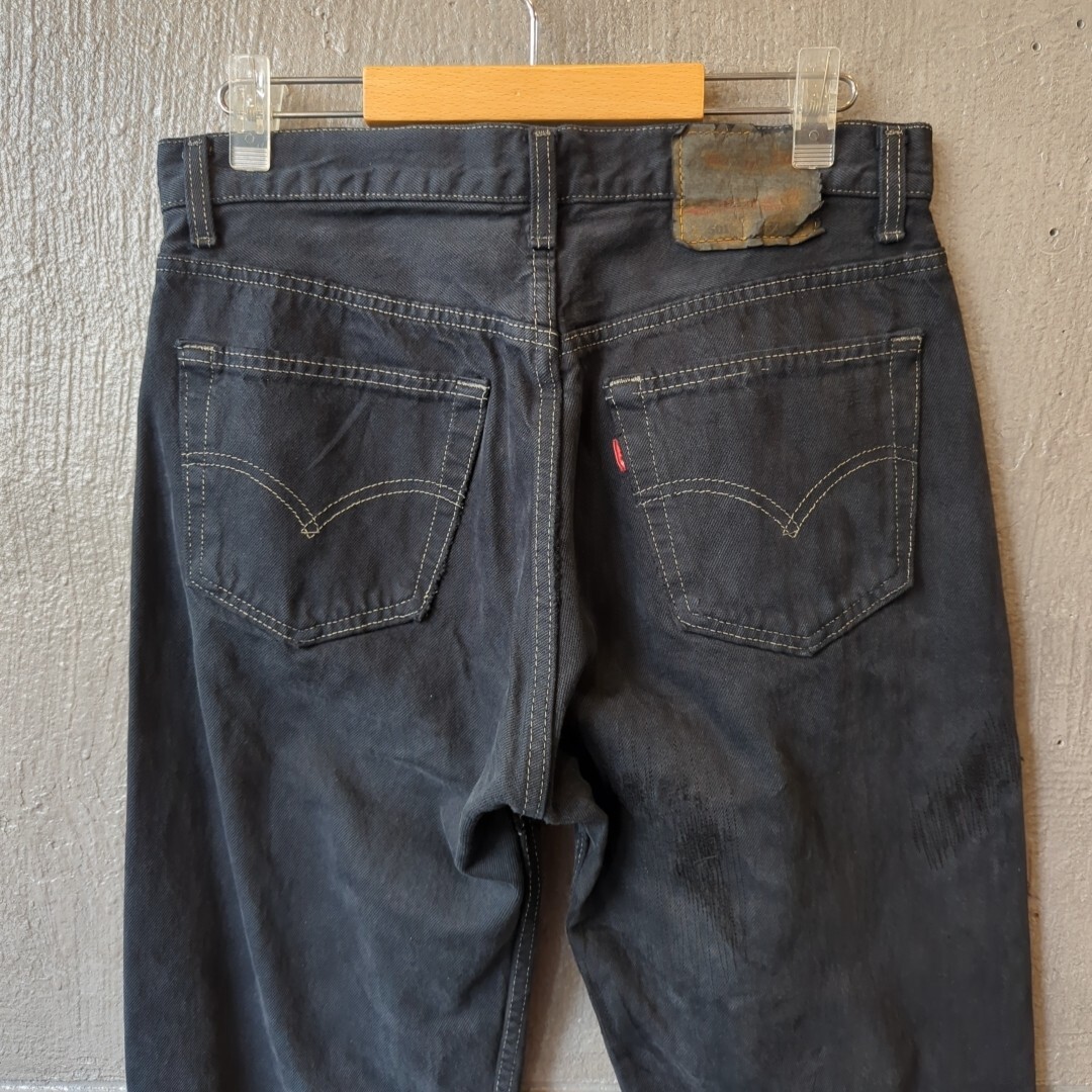 USA製 Levi's リーバイス501 染め加工 ブラック デニムパンツ W33 L34 メンズ レディース ジーンズ ジーパン ボトムス リペア_画像5