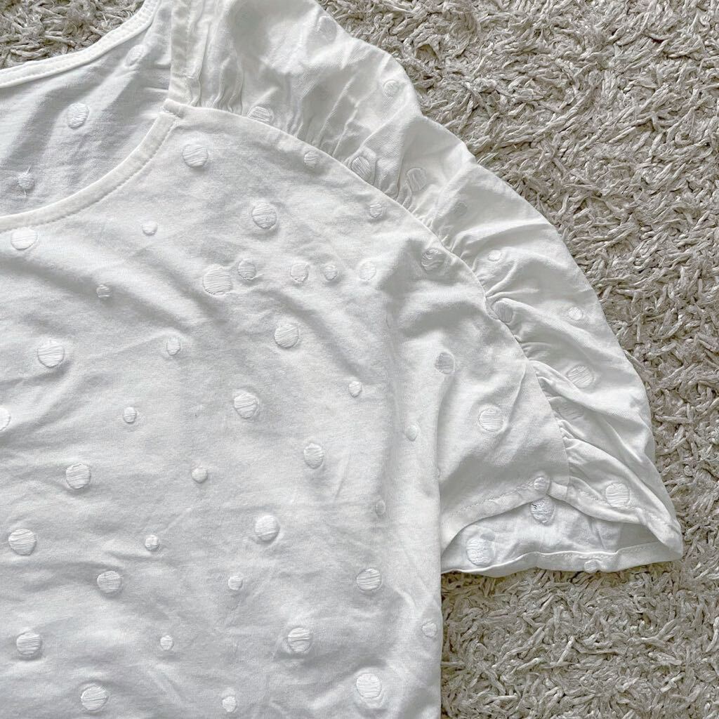 未使用 Maybook Tシャツ 定価7000円 メイブック バルコニーアンドベッド balcony 白 ホワイトドット 刺繍 半袖 カットソー ショート丈