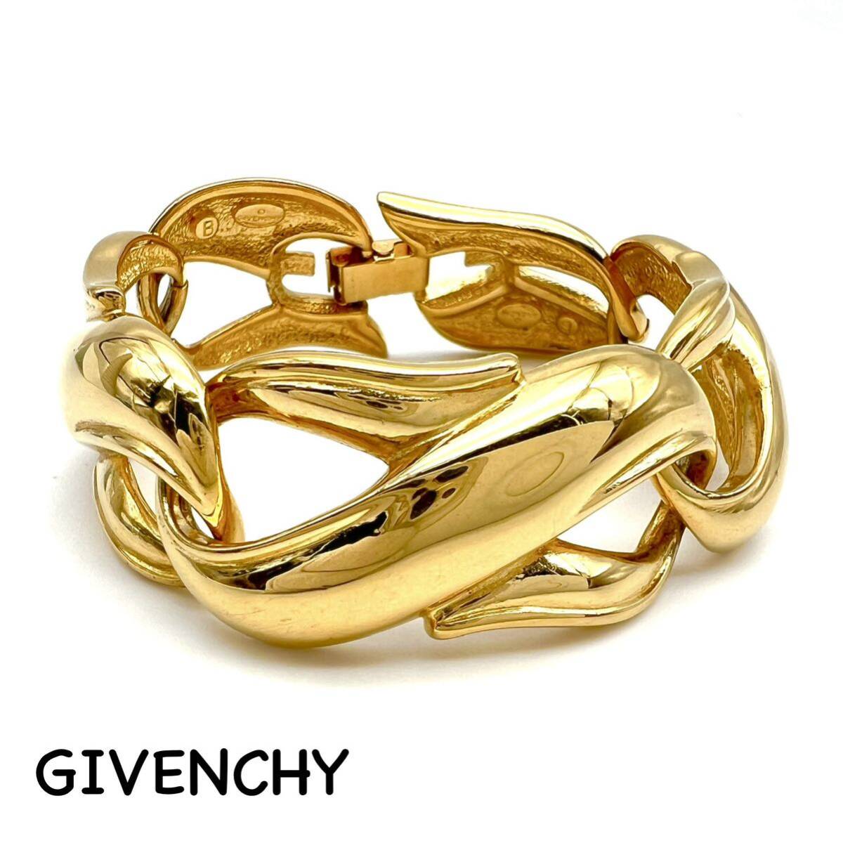 GIVENCHY｜ジバンシィ ブレスレット【アクティ】ゴールドカラー ワイド バングル ゴージャス ヴィンテージ ジバンシー ブランド a510etの画像1