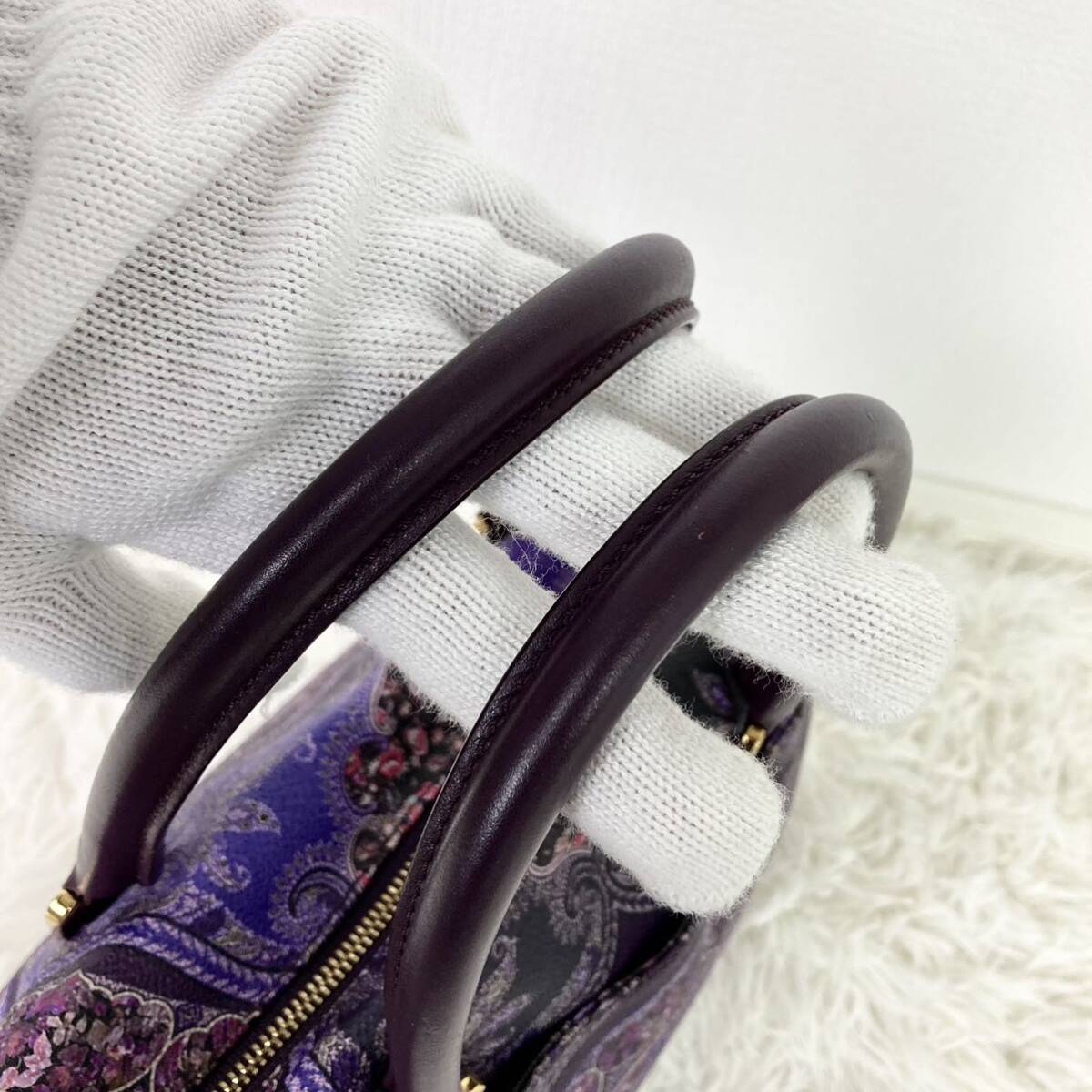 1円【希少色 美品】ETRO エトロ ペイズリー トートバッグ ボストン 総柄 PVC 本革 レザー 肩掛け 大容量 メンズ レディース_画像6