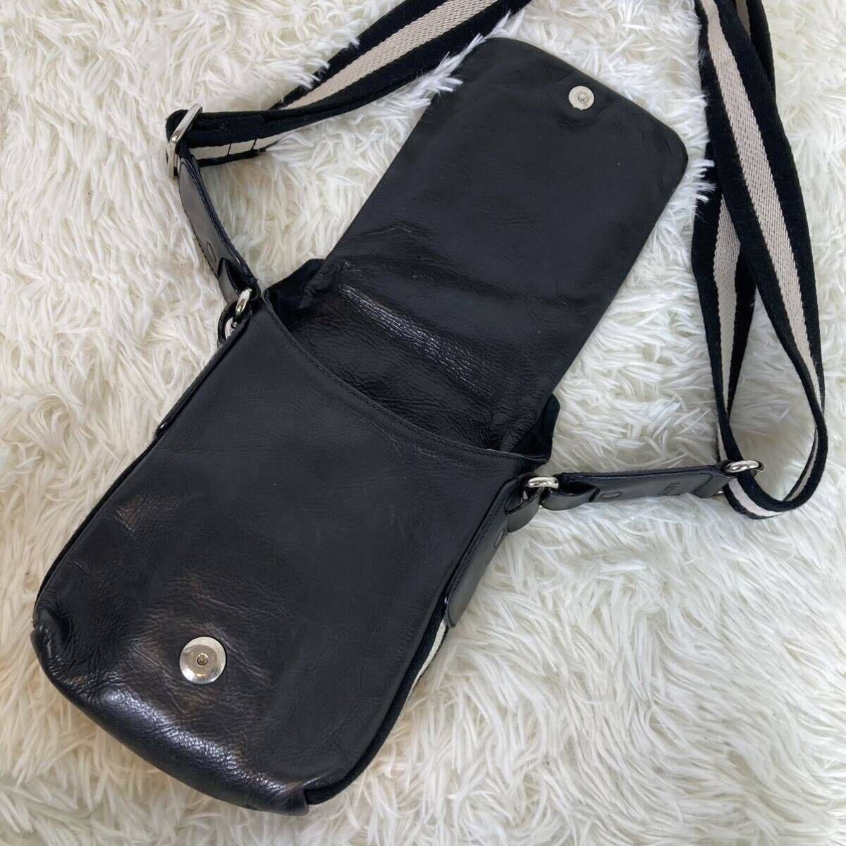 1円〜 美品 BALLY バリー メンズ ビジネス ボディバッグ ショルダーバッグ トレスポ ロゴ ストライプ レザー 本革 斜め掛け ブラック 黒の画像9