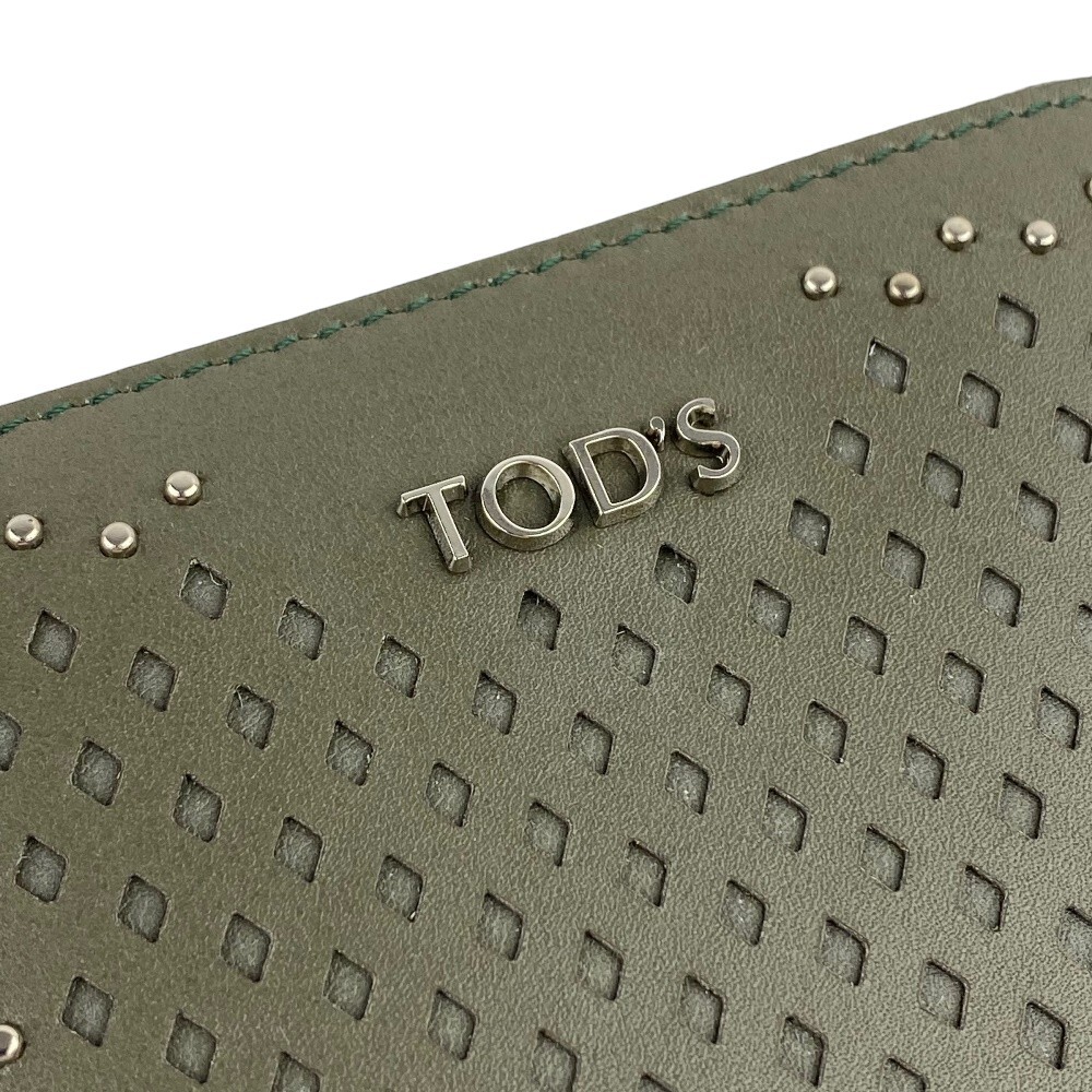 V price cut V # unused # Tod's compact Zip coin case khaki studs box [91476]