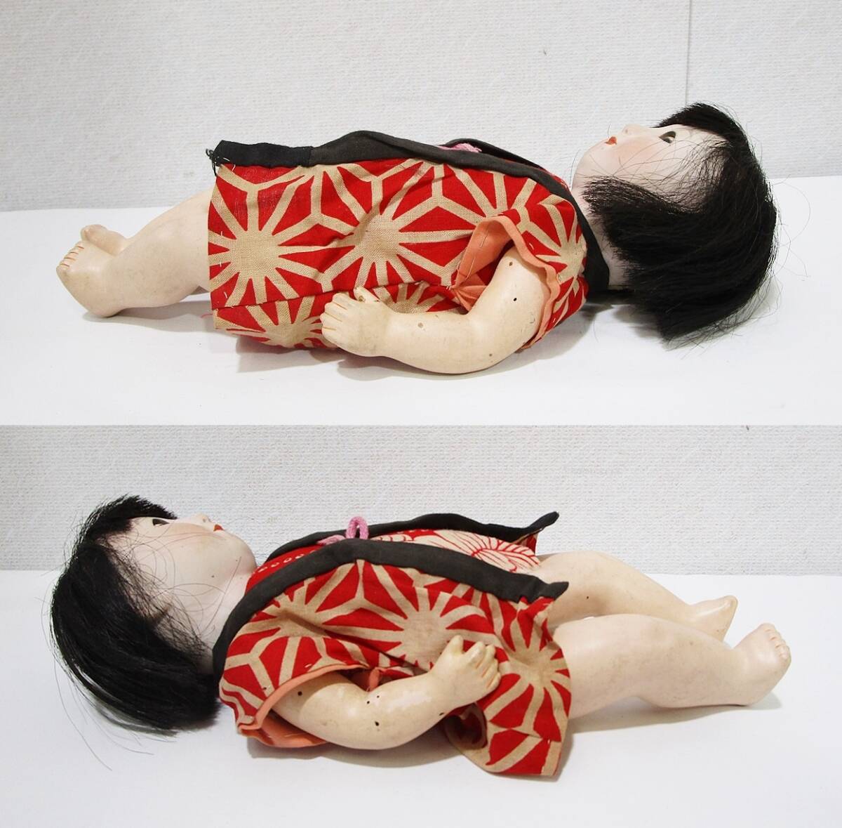 《ジャムルK》Ko0422-74◆送料無料◆日本人形 ビスクドール スリープアイ 陶磁器 子供 少女 レトロ 全長：27.5cm 古いの画像2