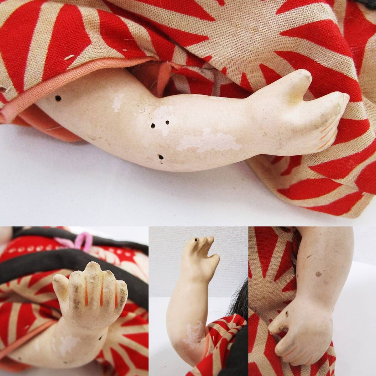 《ジャムルK》Ko0422-74◆送料無料◆日本人形 ビスクドール スリープアイ 陶磁器 子供 少女 レトロ 全長：27.5cm 古いの画像7