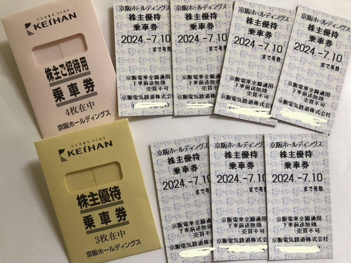 京阪電車 株主優待乗車券 7枚 2024年7月10日まで有効 京阪ホールディングス 乗車券 の画像2