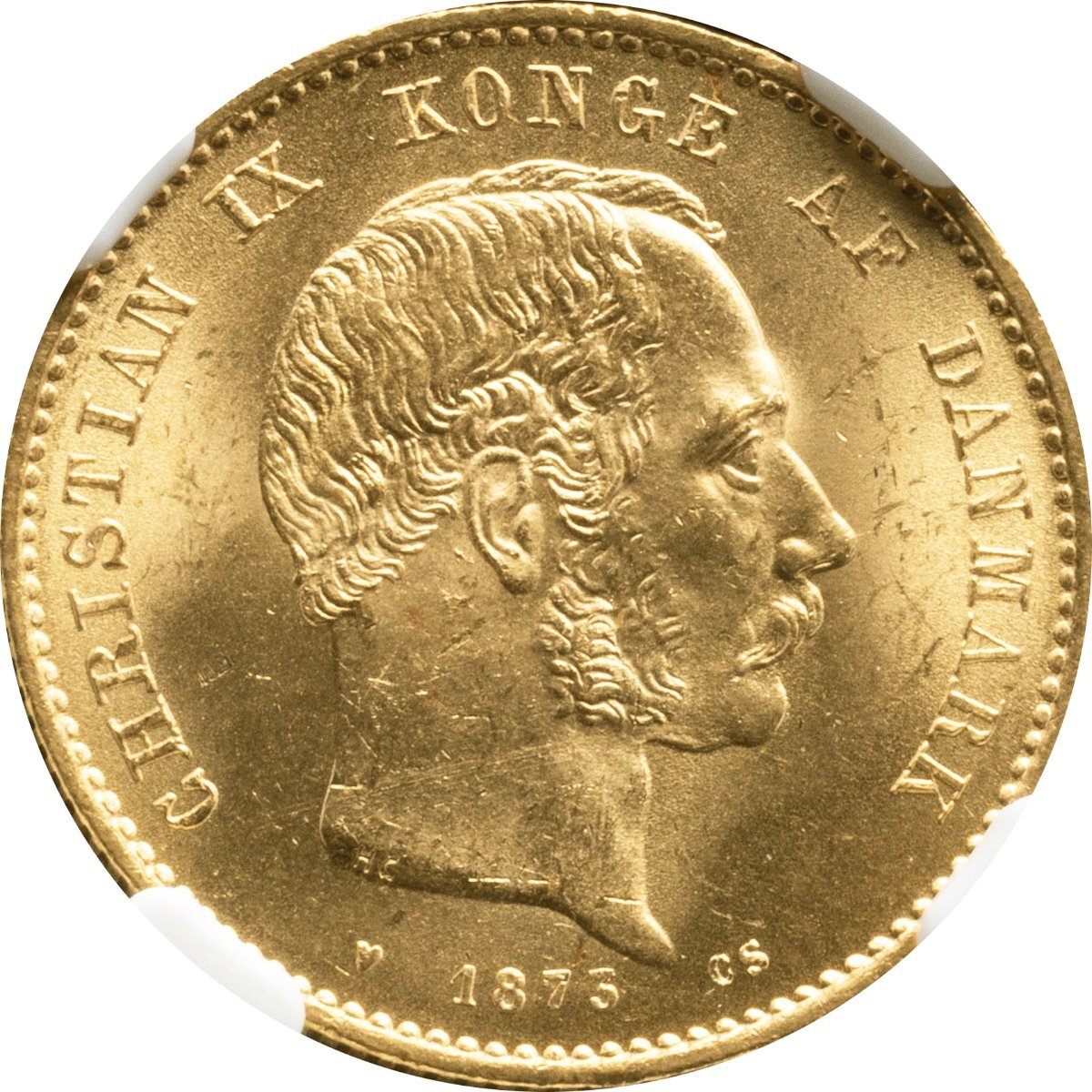 デンマーク　20クローネ金貨　1873年HC/CS　未使用品　クリスチャン9世　NGC(MS64)_画像2