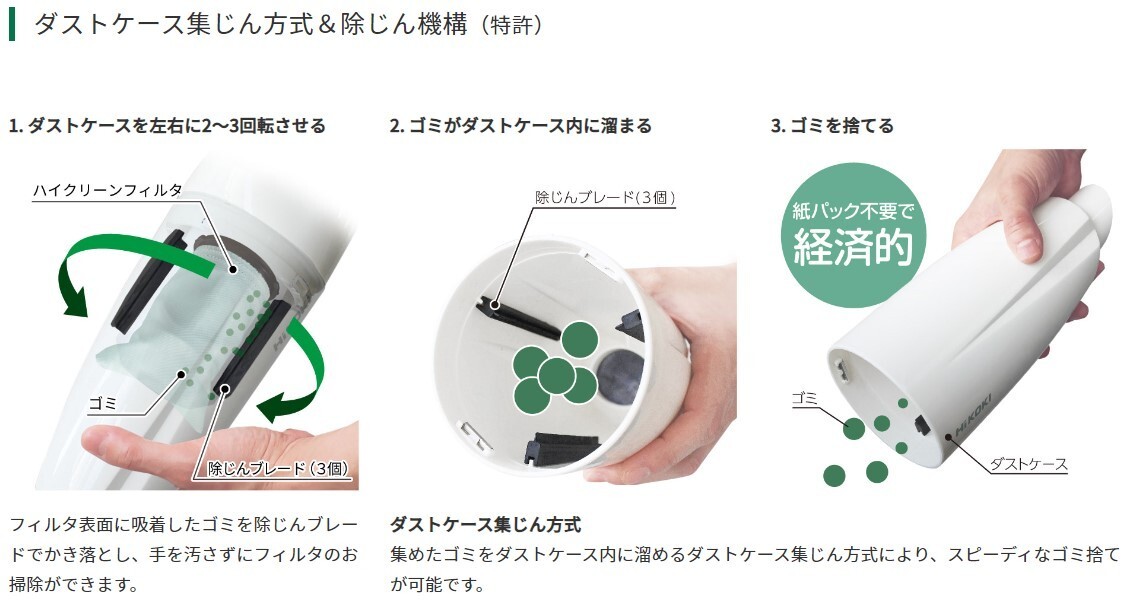 新品■HiKOKI(ハイコーキ) 18V コードレスクリーナー 1段サイクロン式 ハンディ スティック 蓄電池・充電器付き R18DB(S)(XP)_画像4