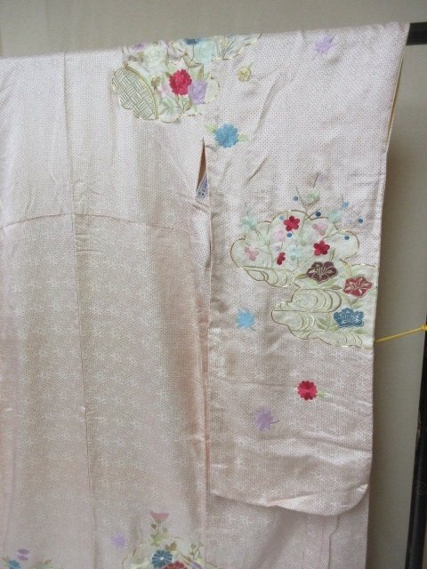 1 jpy superior article silk kimono long-sleeved kimono .. type . Japanese clothes antique gold piece . blow .... flower stylish . length 157cm.61cm[ dream job ]***