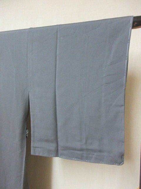 1 jpy superior article silk door garment Japanese clothes long coat .. plain grey high class . length 122cm.68cm[ dream job ]***