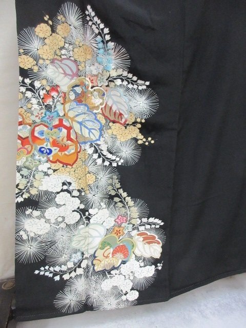 1 иен хорошая вещь натуральный шелк кимоно tomesode ... шелк японский костюм античный retro сосна бамбук слива цветочный принт . классика документ sama высококлассный . длина 146cm.64cm[ сон работа ]***
