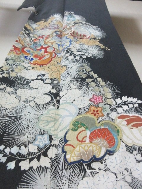 1 иен хорошая вещь натуральный шелк кимоно tomesode ... шелк японский костюм античный retro сосна бамбук слива цветочный принт . классика документ sama высококлассный . длина 146cm.64cm[ сон работа ]***